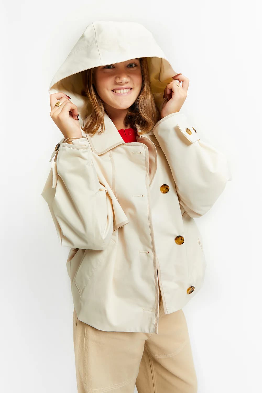 Indee - Voyage short trench jacket with hood off white