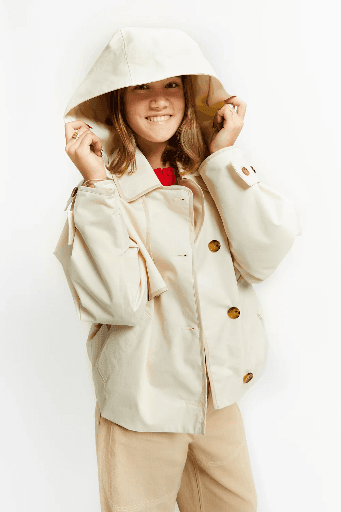Indee - Voyage short trench jacket with hood off white