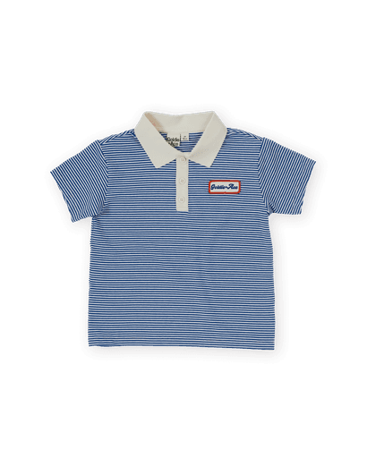 Goldie and Ace - Navy stripe logo polo top